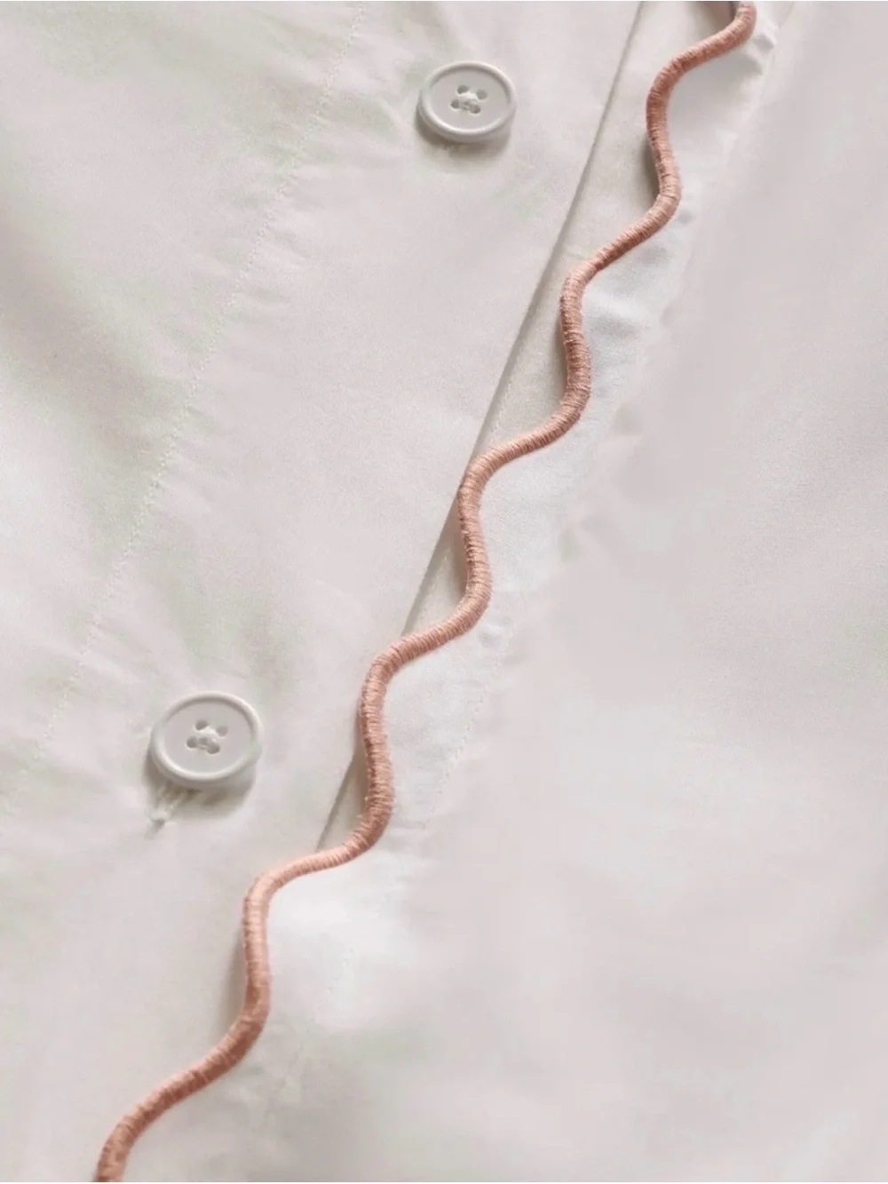 Quince twin Soft White Duvet Cover Set with Delicate Pink Scallop Trim